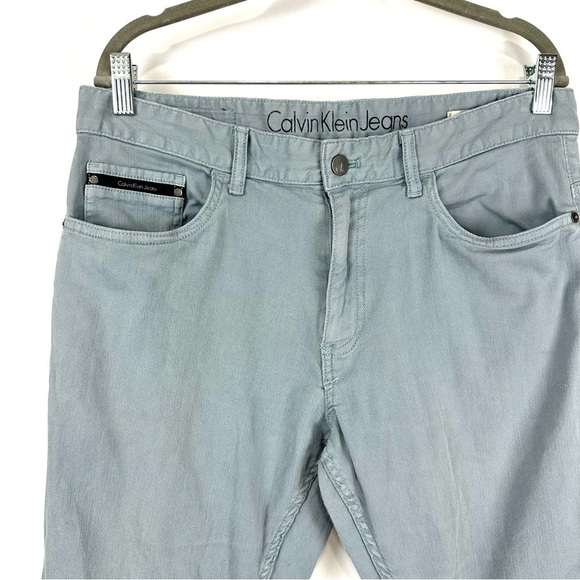 Calvin Klein Jeans Men’s Sz 34 X 32 Steel Blue Silver Slim Fit Denim Fit Casual - Picture 2 of 13
